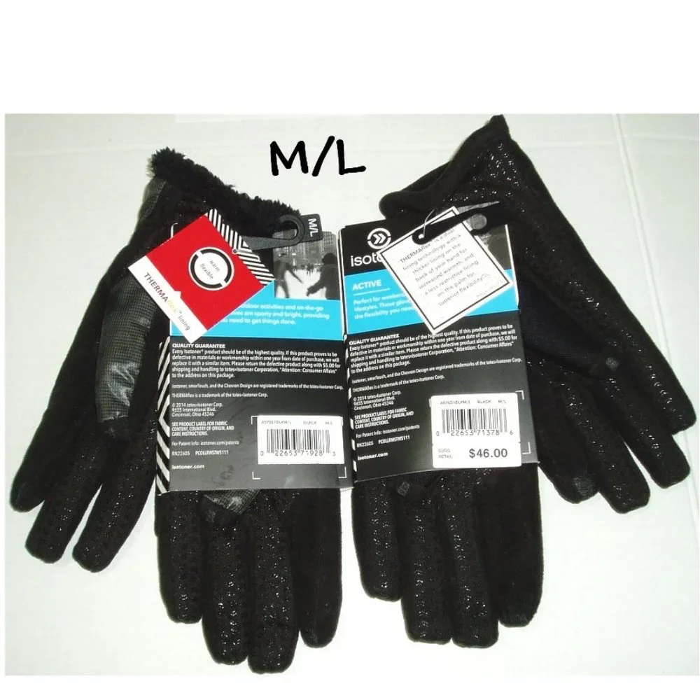 Shinny Black M/L 2 pr Isotoner Gloves Womens - Picture 8 of 12